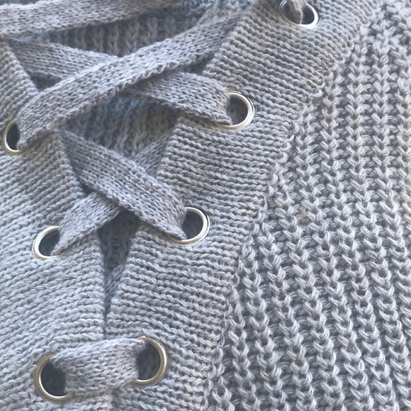 LAST1️⃣Gray Lace Up Oversized Knit Sweater - Picture 6 of 8